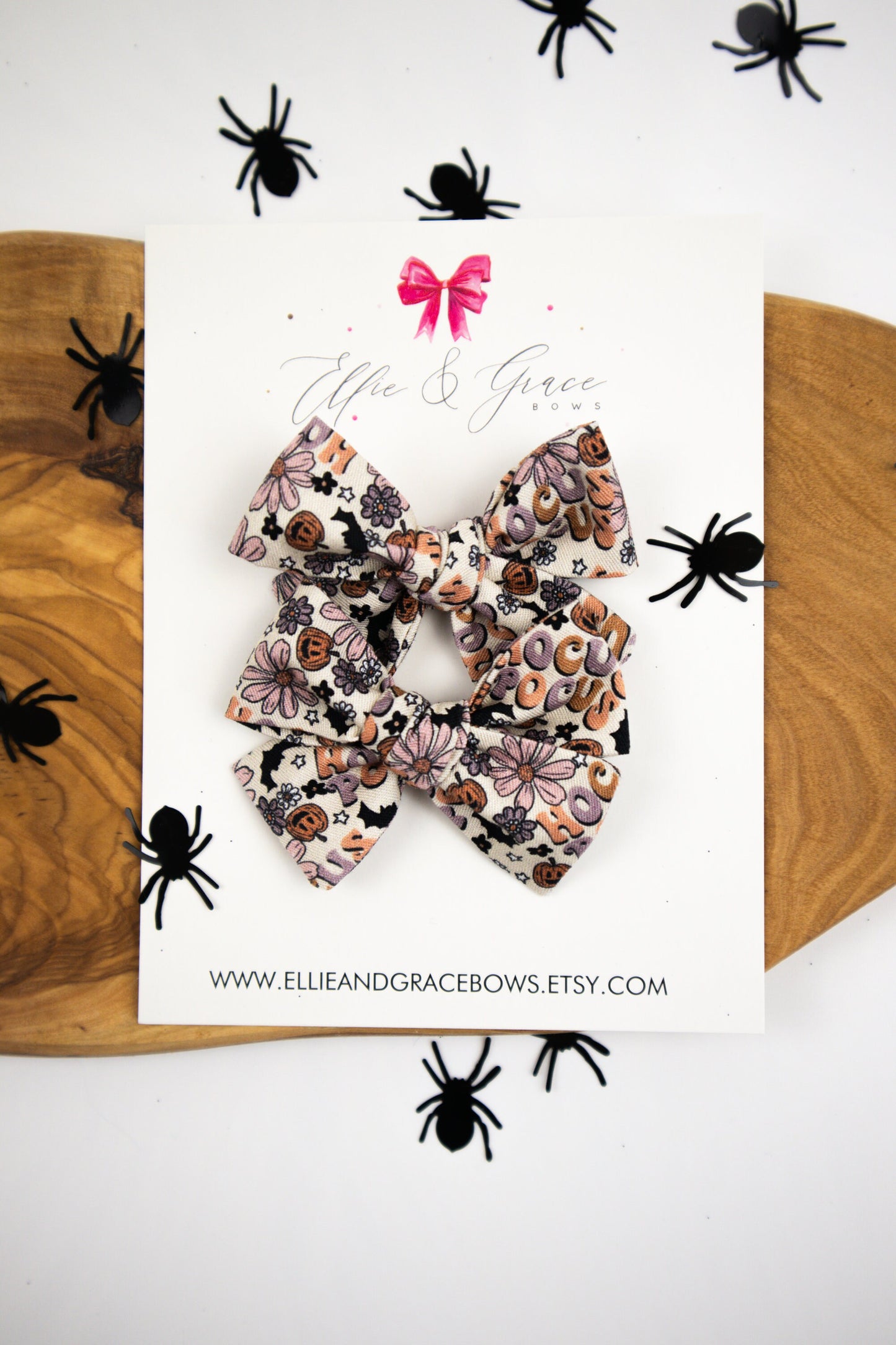 Witch Pigtail Bow Set: Halloween Cotton Hair Clips