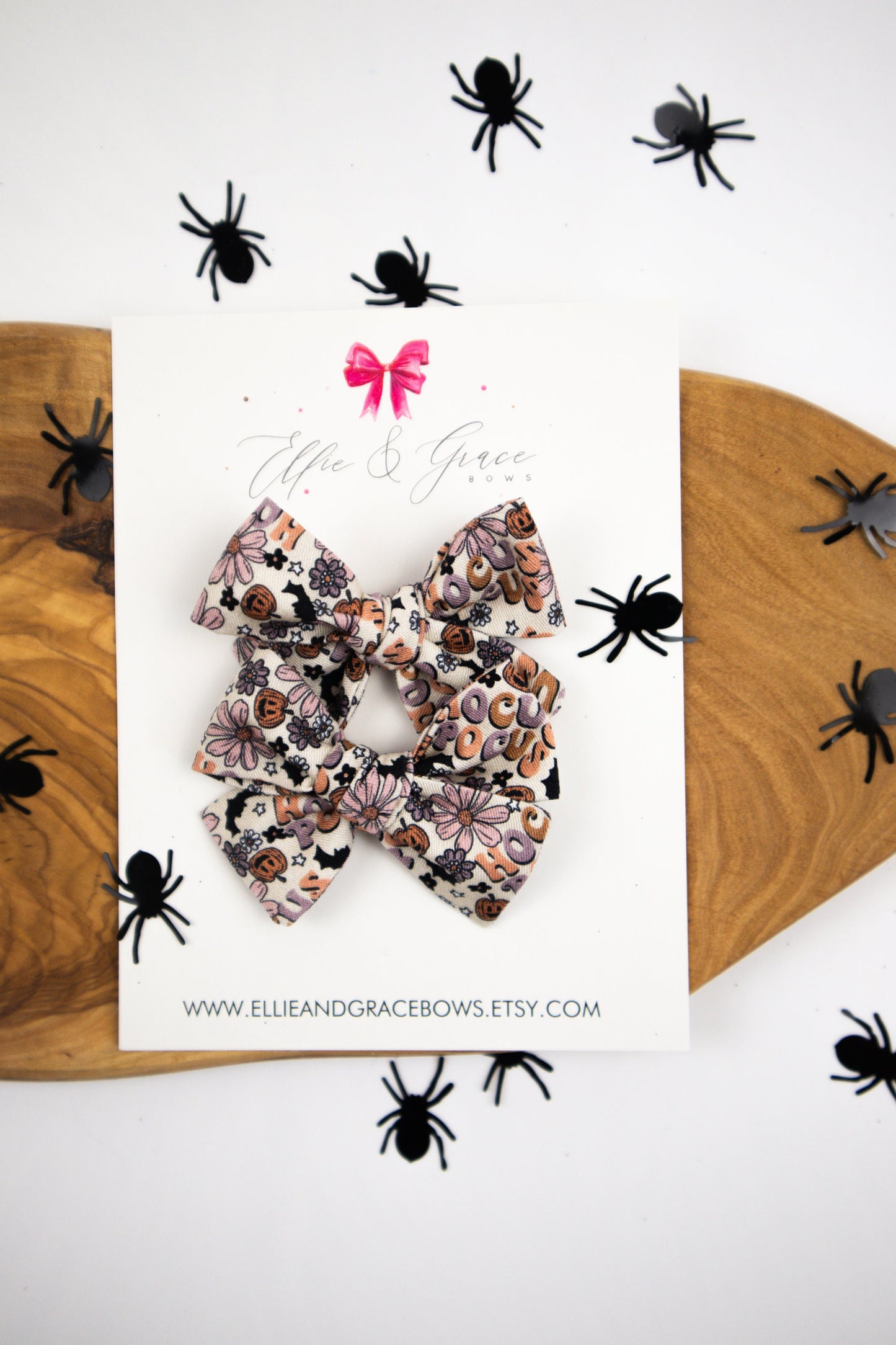 Witch Pigtail Bow Set: Halloween Cotton Hair Clips