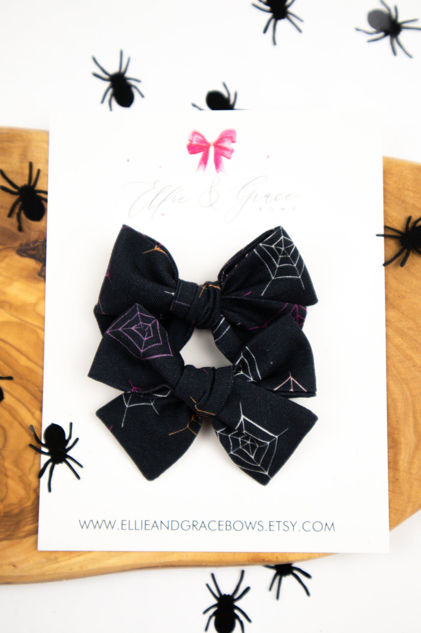 Black and White Spiderweb Bows - Cotton Fabric Halloween Hair Bows