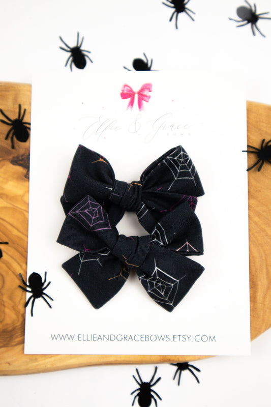 Black and White Spiderweb Bows - Cotton Fabric Halloween Hair Bows