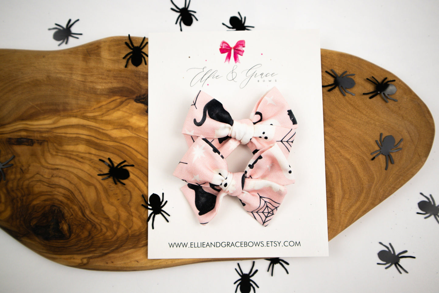 Halloween Hair Bows: Pink Ghost & Cat Pigtail Clips (Set of 2)