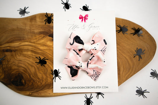 Halloween Hair Bows: Pink Ghost & Cat Pigtail Clips (Set of 2)