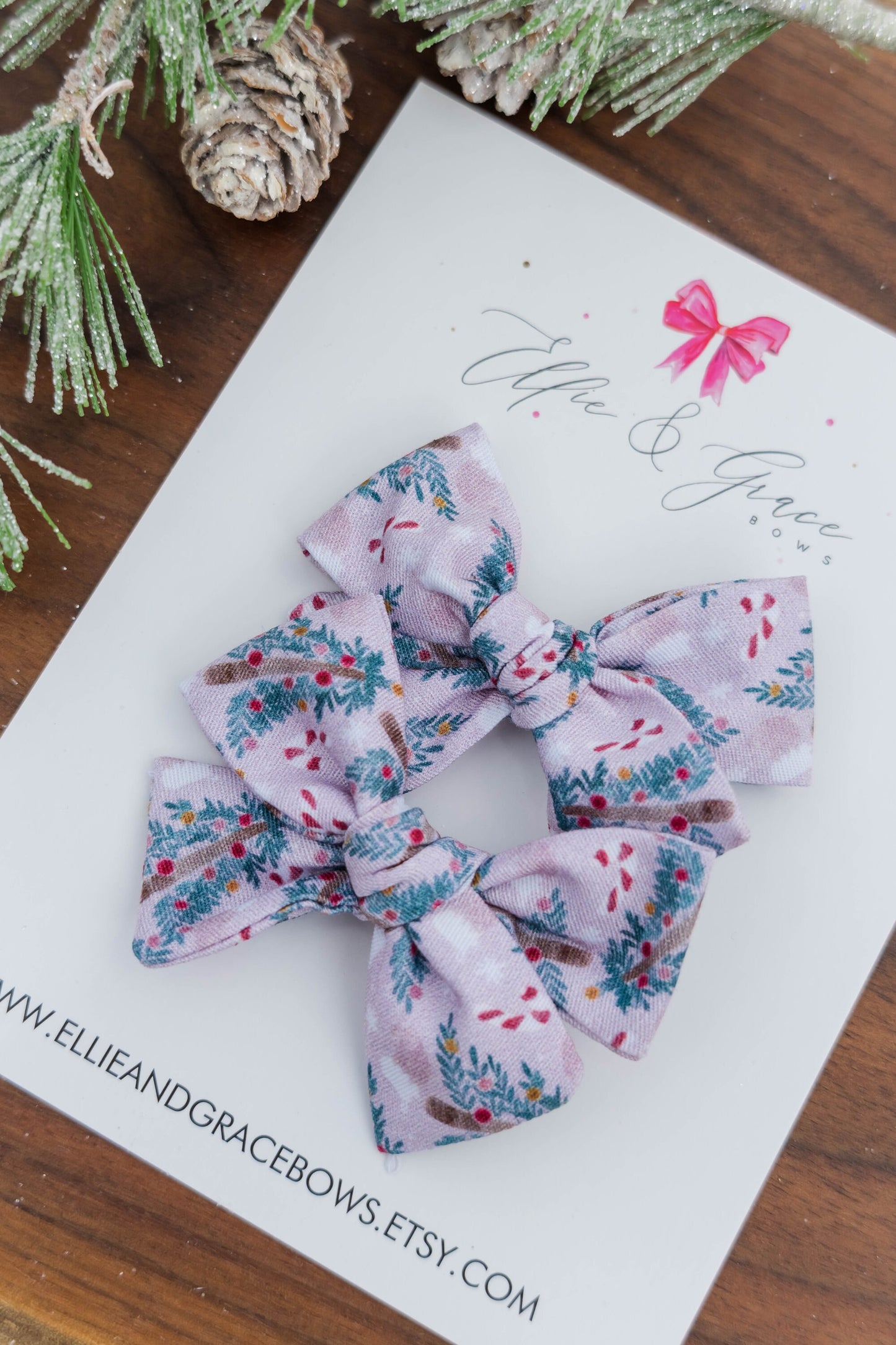 Pink Christmas Tree Pigtail Bow Set - Baby Bow Headband