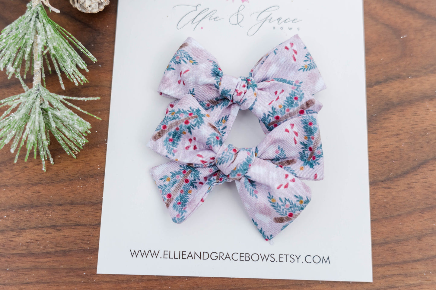 Pink Christmas Tree Pigtail Bow Set - Baby Bow Headband