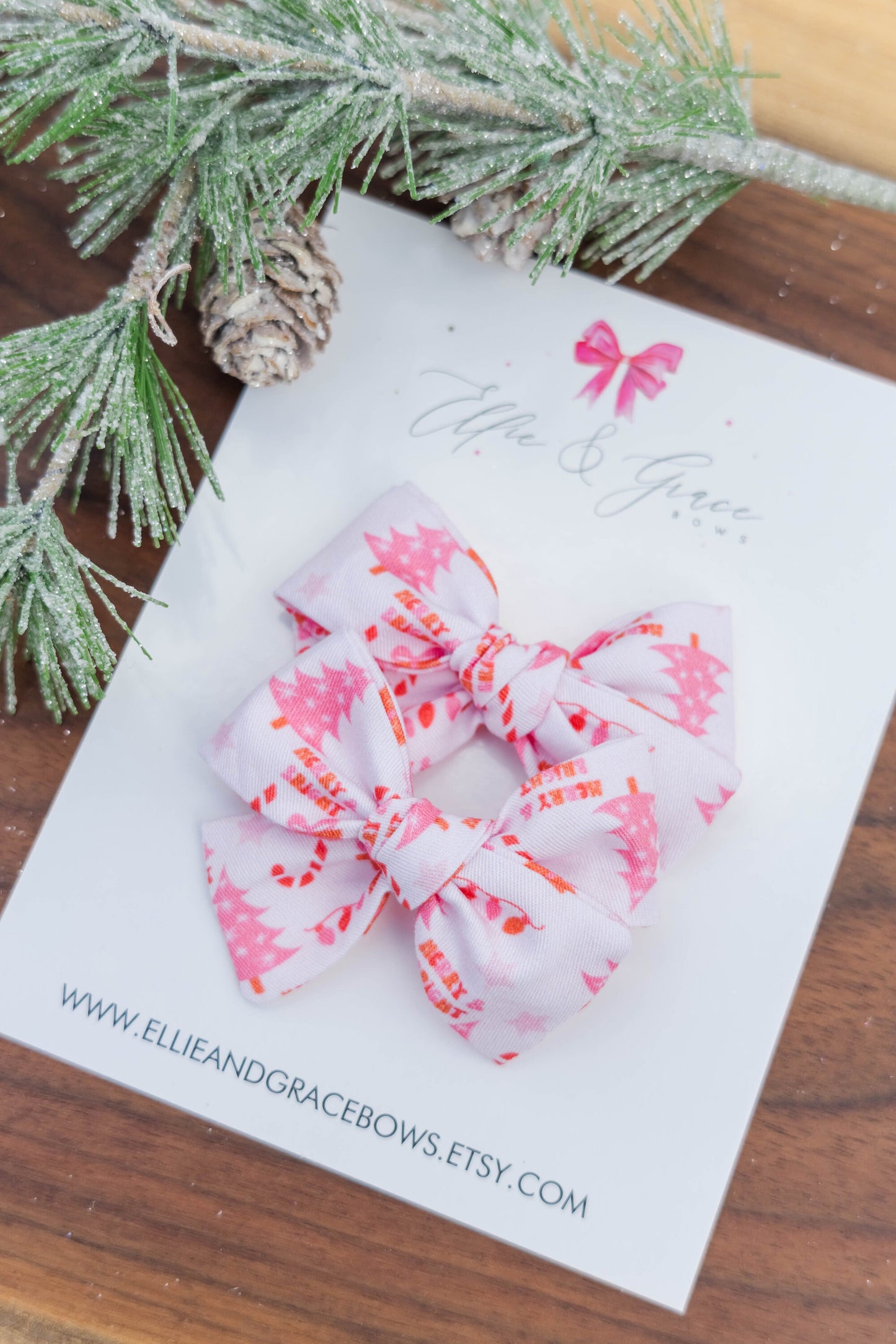 Merry Christmas Bows for Girls - Pigtail Bow Set