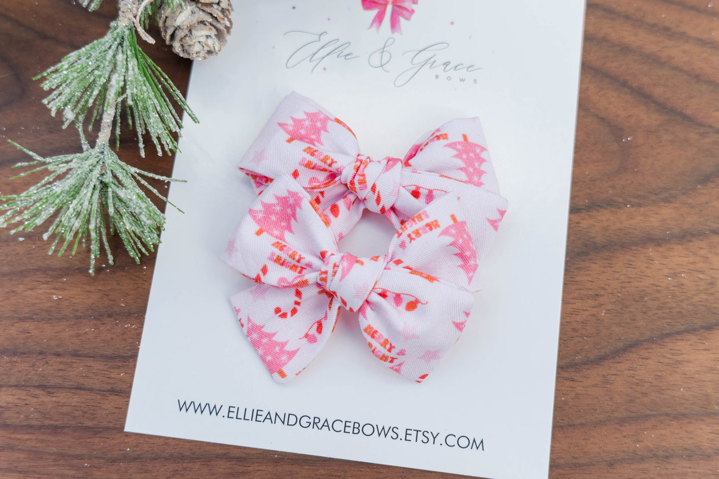 Merry Christmas Bows for Girls - Pigtail Bow Set