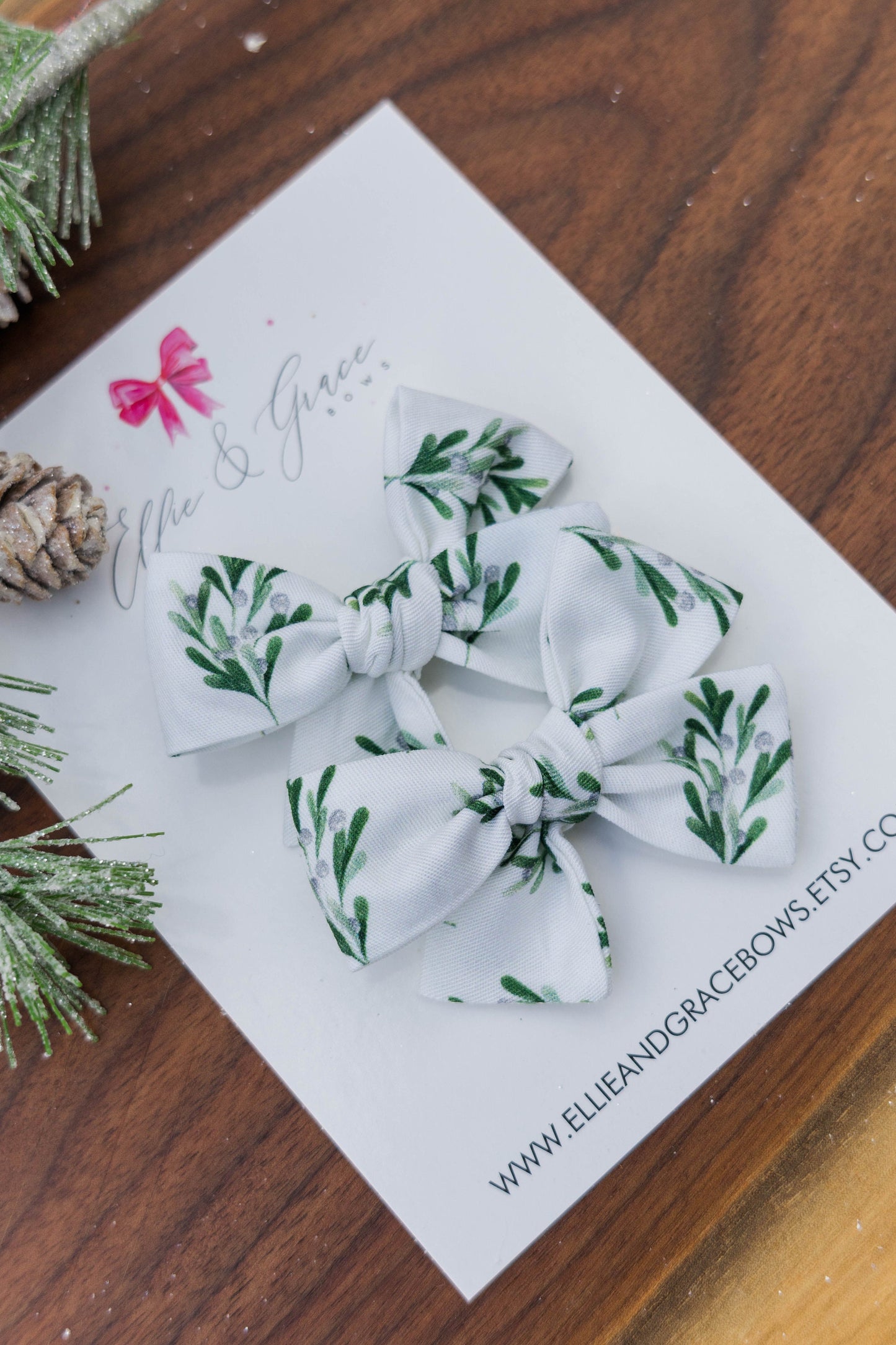 Mistletoe Hair Bows - Christmas Outfit - Pigtail Bow Set