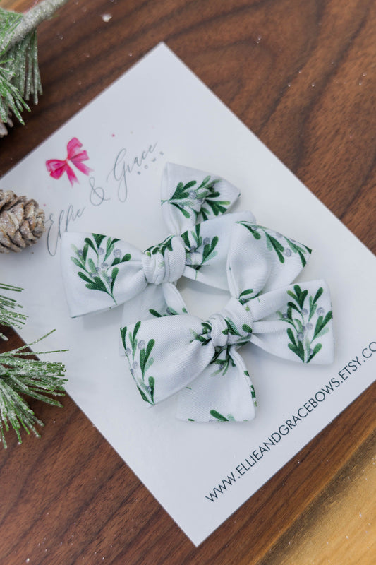 Mistletoe Hair Bows - Christmas Outfit - Pigtail Bow Set