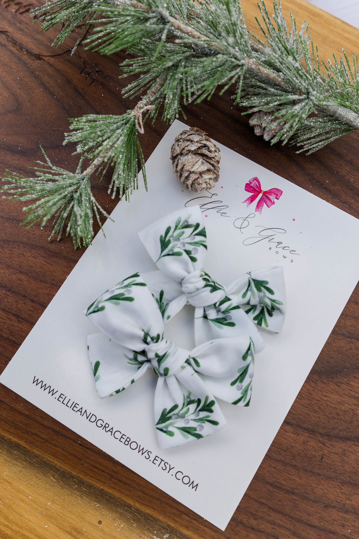 Mistletoe Hair Bows - Christmas Outfit - Pigtail Bow Set