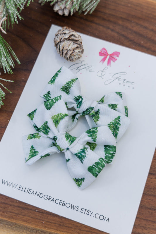 Christmas Tree Pigtail Bow Set - Alligator Clip Bows