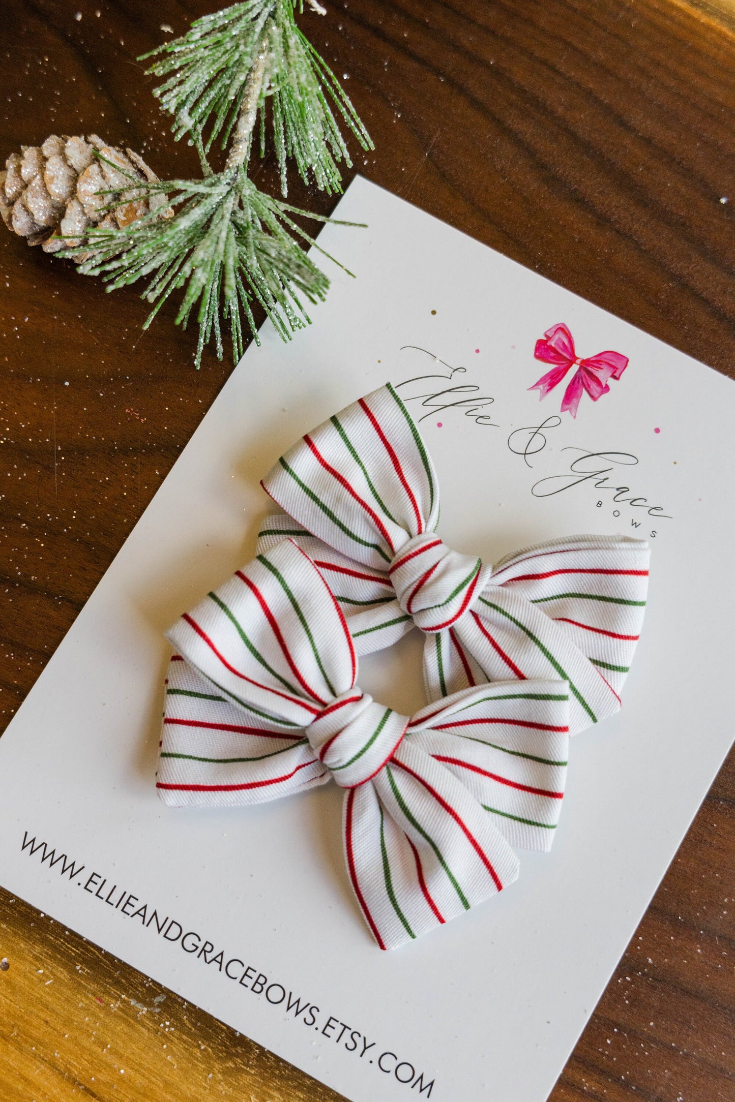 Red and Green Striped Hair Bows - Christmas Baby Bows