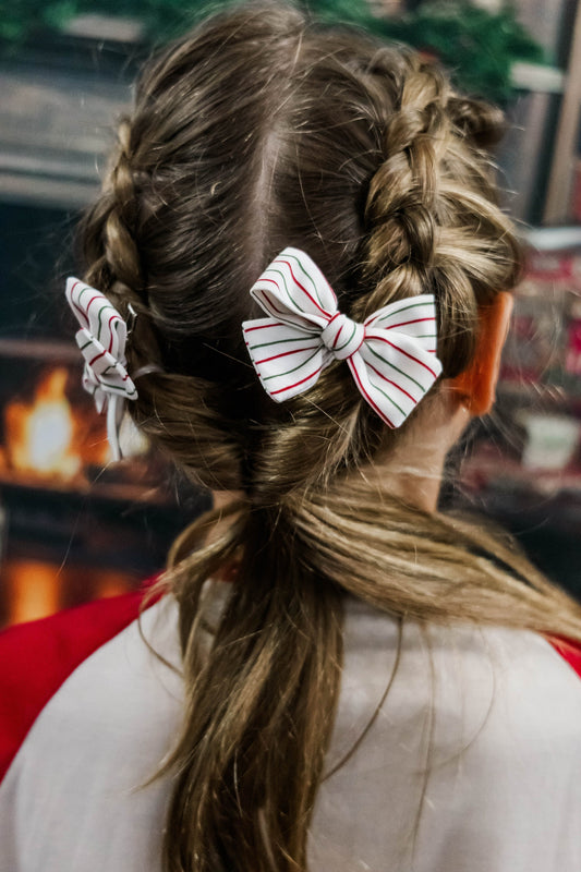 Red and Green Striped Hair Bows - Christmas Baby Bows