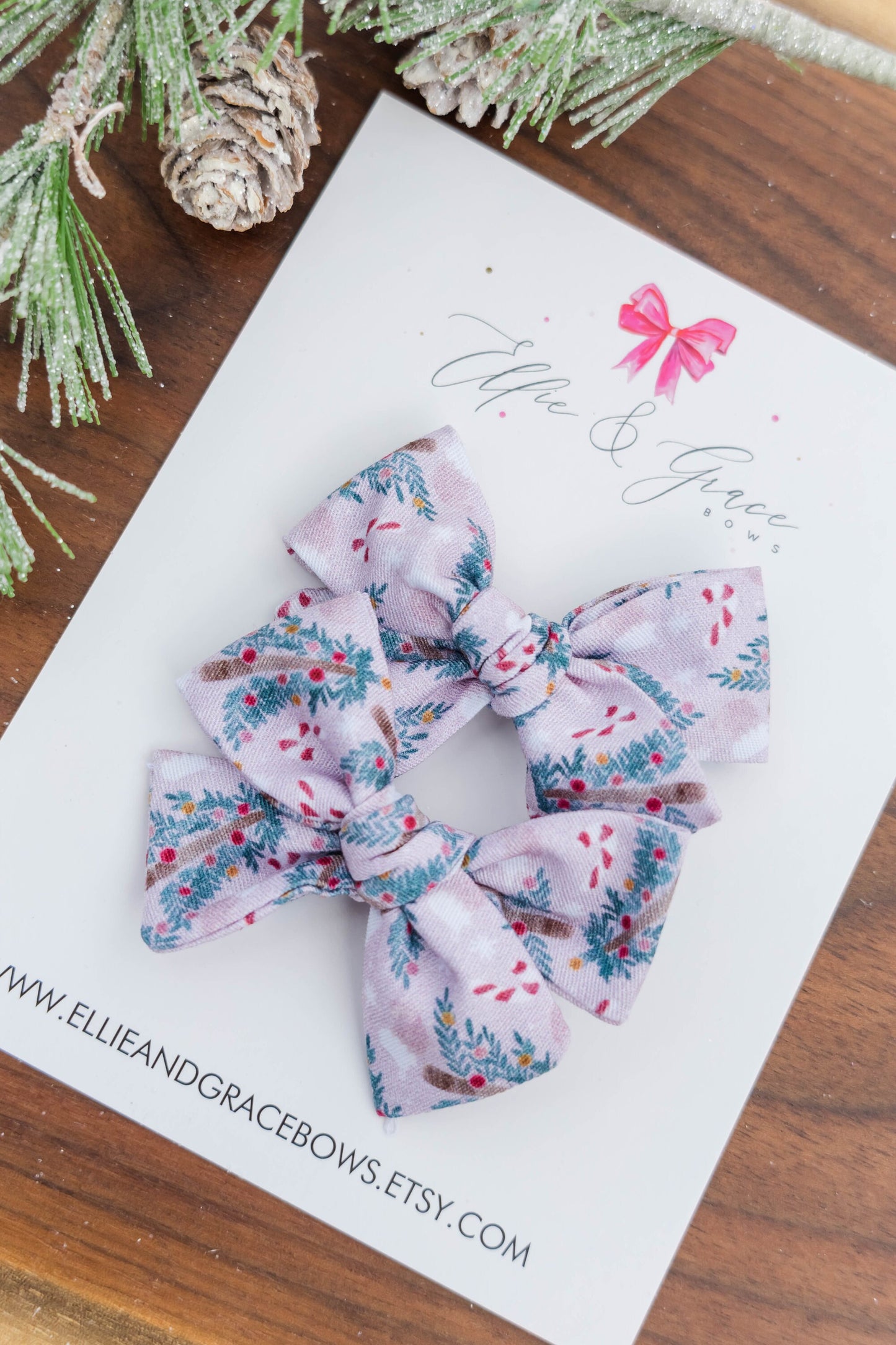 Pink Christmas Tree Pigtail Bow Set - Baby Bow Headband