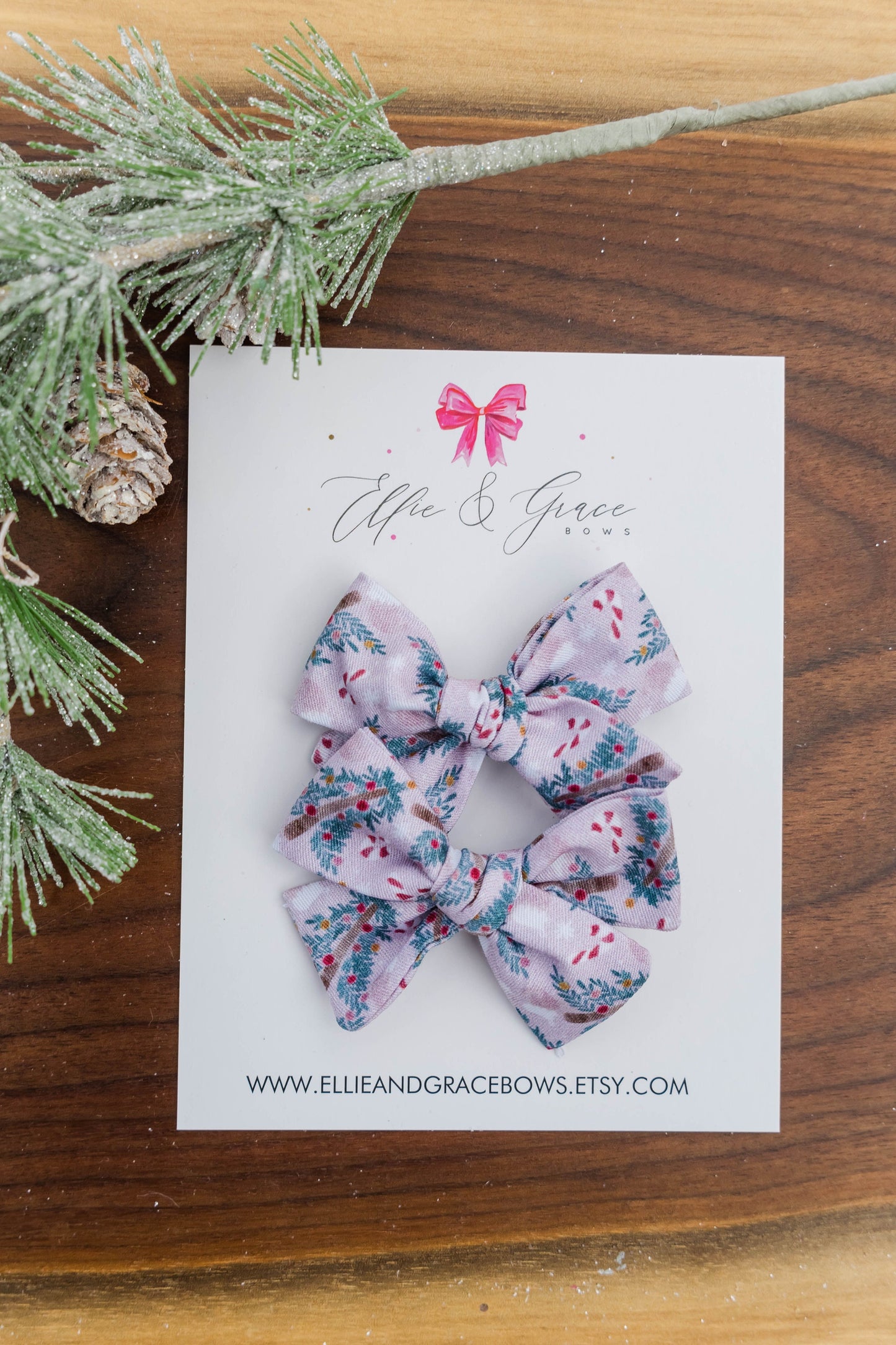 Pink Christmas Tree Pigtail Bow Set - Baby Bow Headband