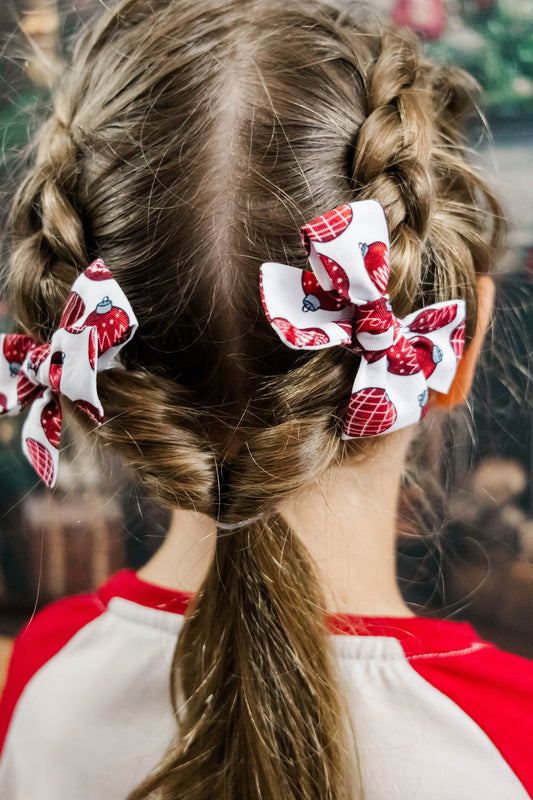 Christmas Ornament Cotton Fabric Bows - Red and White Christmas Outfit