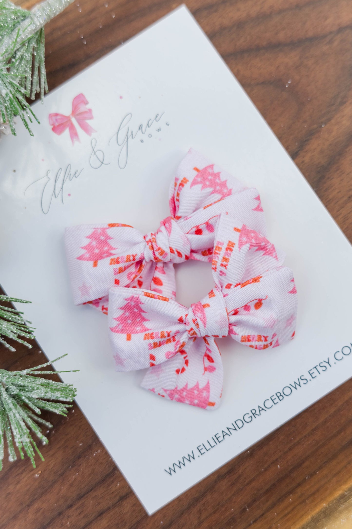 Merry Christmas Bows for Girls - Pigtail Bow Set