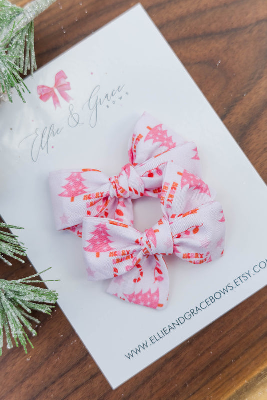 Merry Christmas Bows for Girls - Pigtail Bow Set