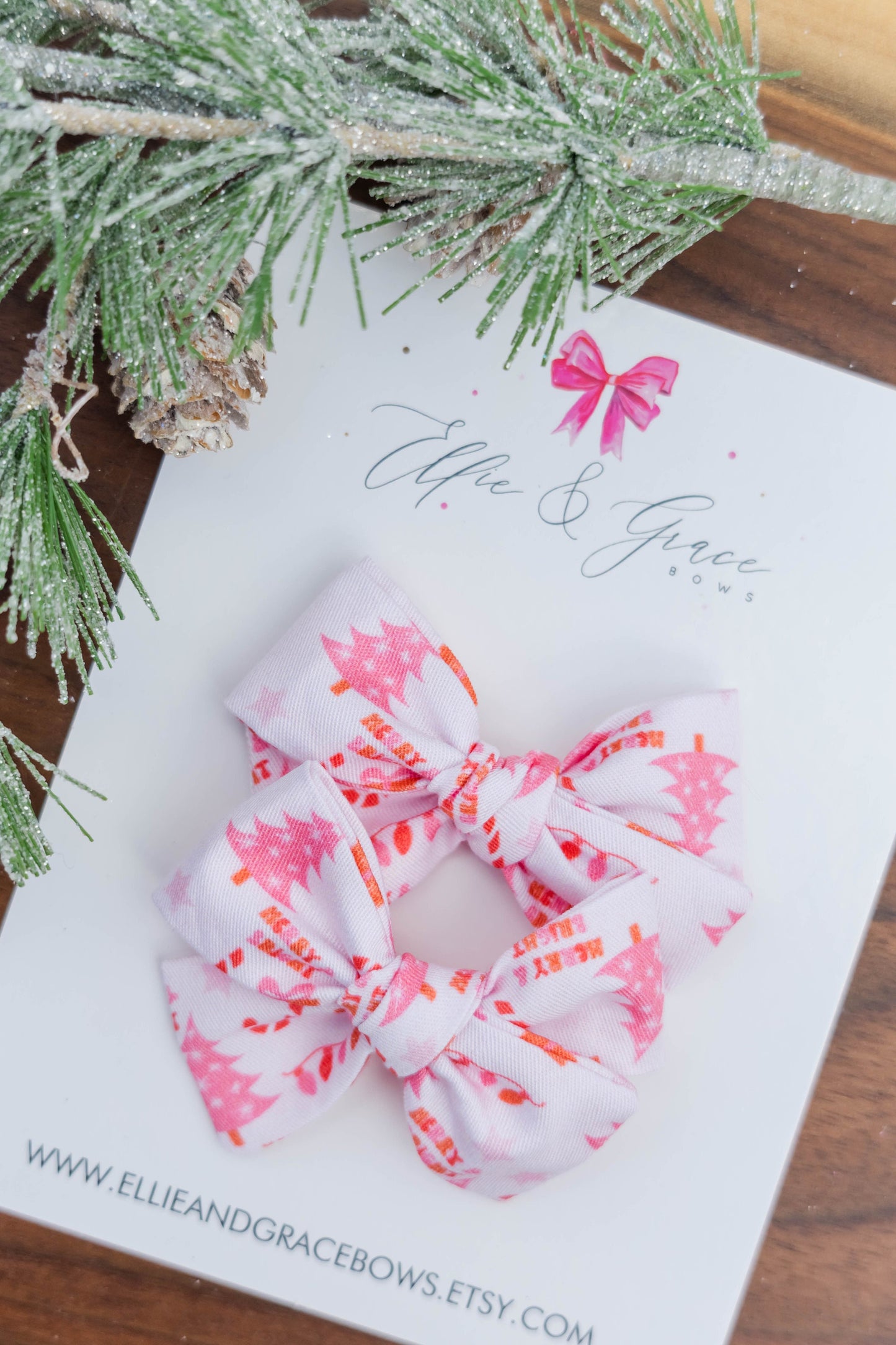 Merry Christmas Bows for Girls - Pigtail Bow Set
