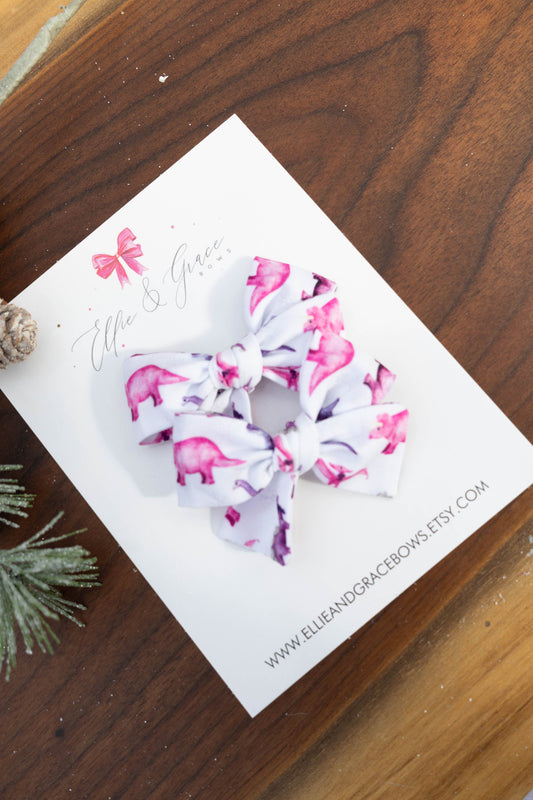 Christmas Dinosaur - Pink and Purple Hair Bow Set - Baby Bow Headband