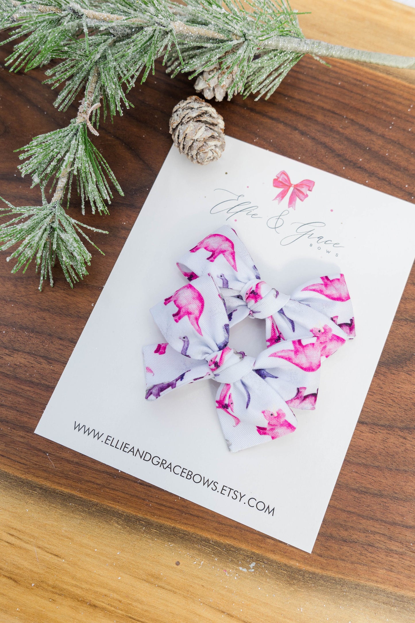 Christmas Dinosaur - Pink and Purple Hair Bow Set - Baby Bow Headband