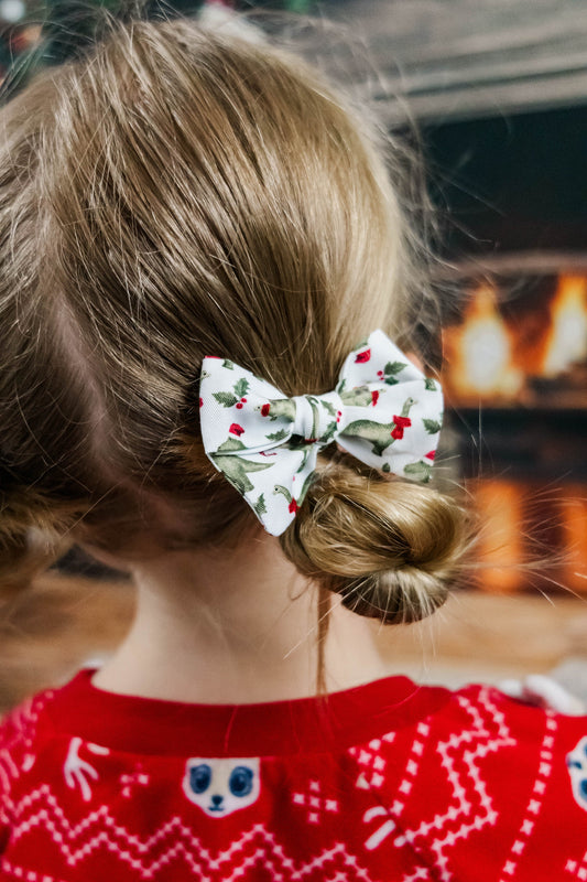 Christmas Dinosaur Pigtail Bow Set - Hand Tied Bows