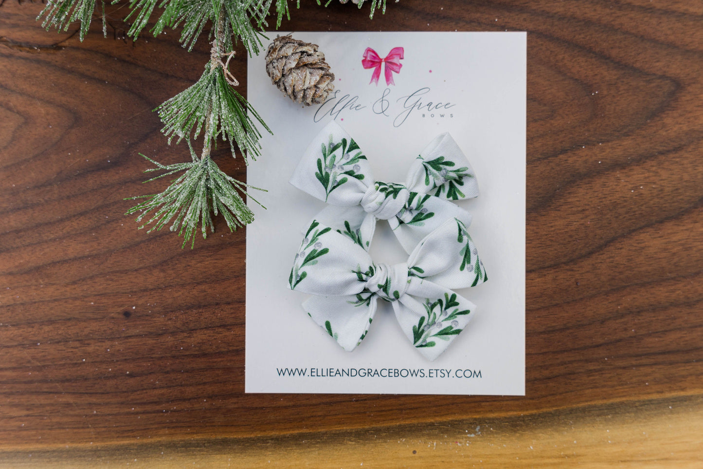Mistletoe Hair Bows - Christmas Outfit - Pigtail Bow Set