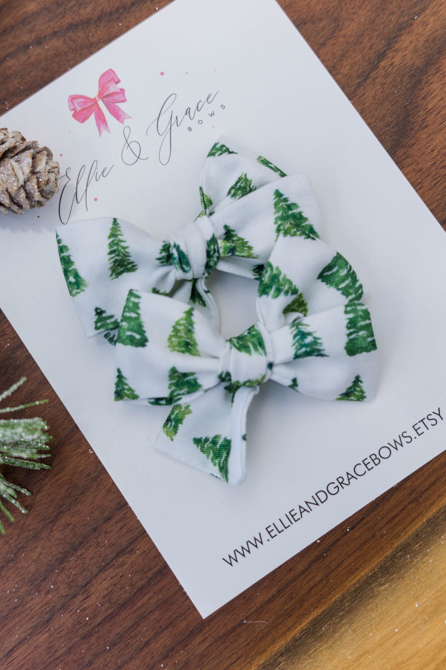 Christmas Tree Pigtail Bow Set - Alligator Clip Bows
