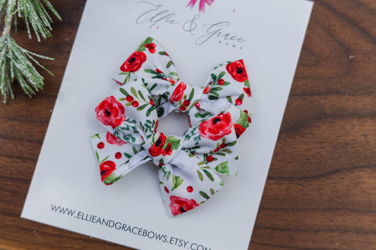 Christmas Flowers - Pigtail Bow Set - Cream and Red Bows for Girls