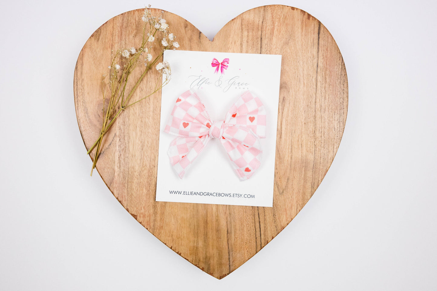 Pink Plaid Valentine's Day Bow: Cotton Alligator Clip Pigtail Set