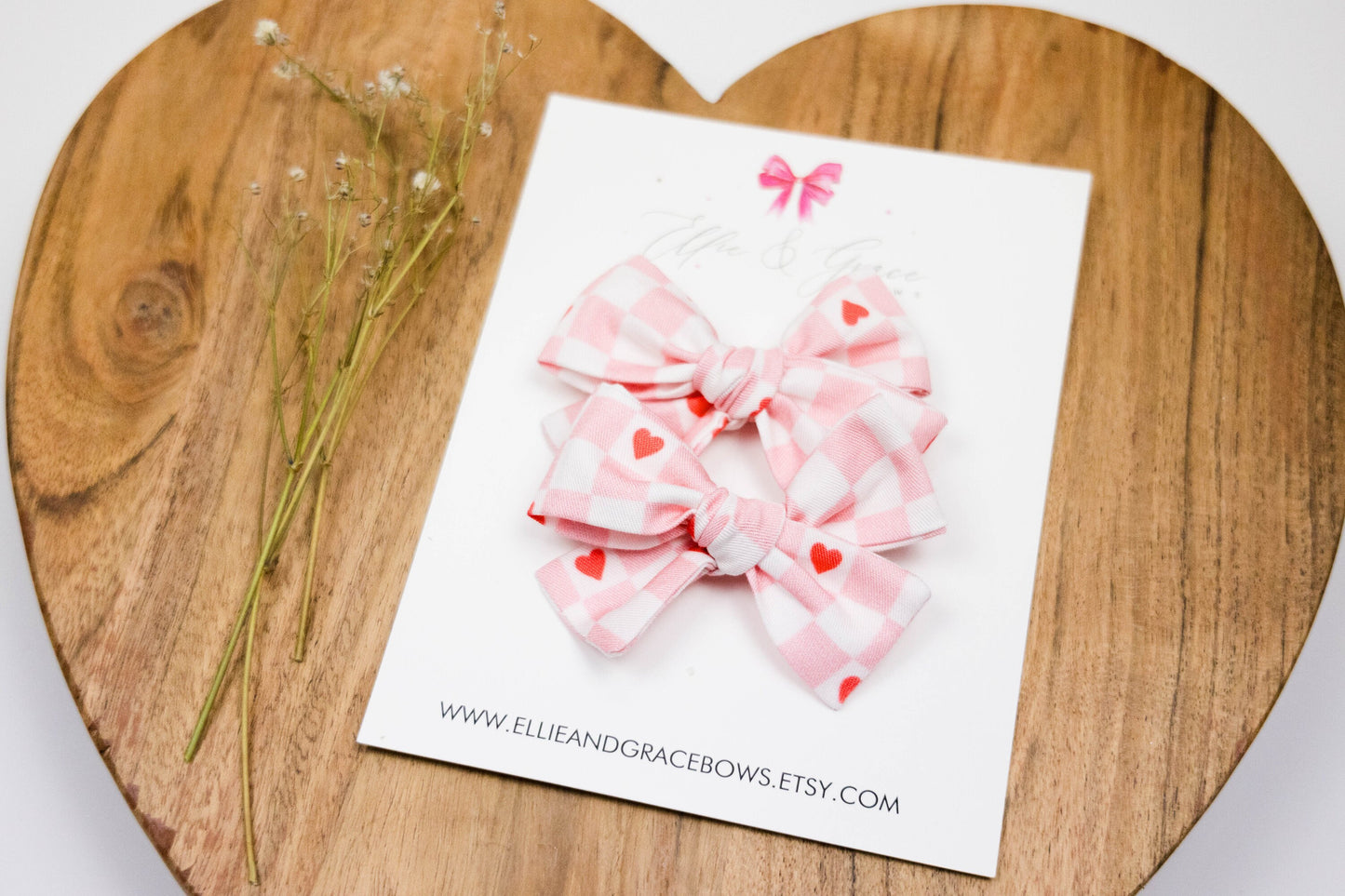 Pink Plaid Valentine's Day Bow: Cotton Alligator Clip Pigtail Set