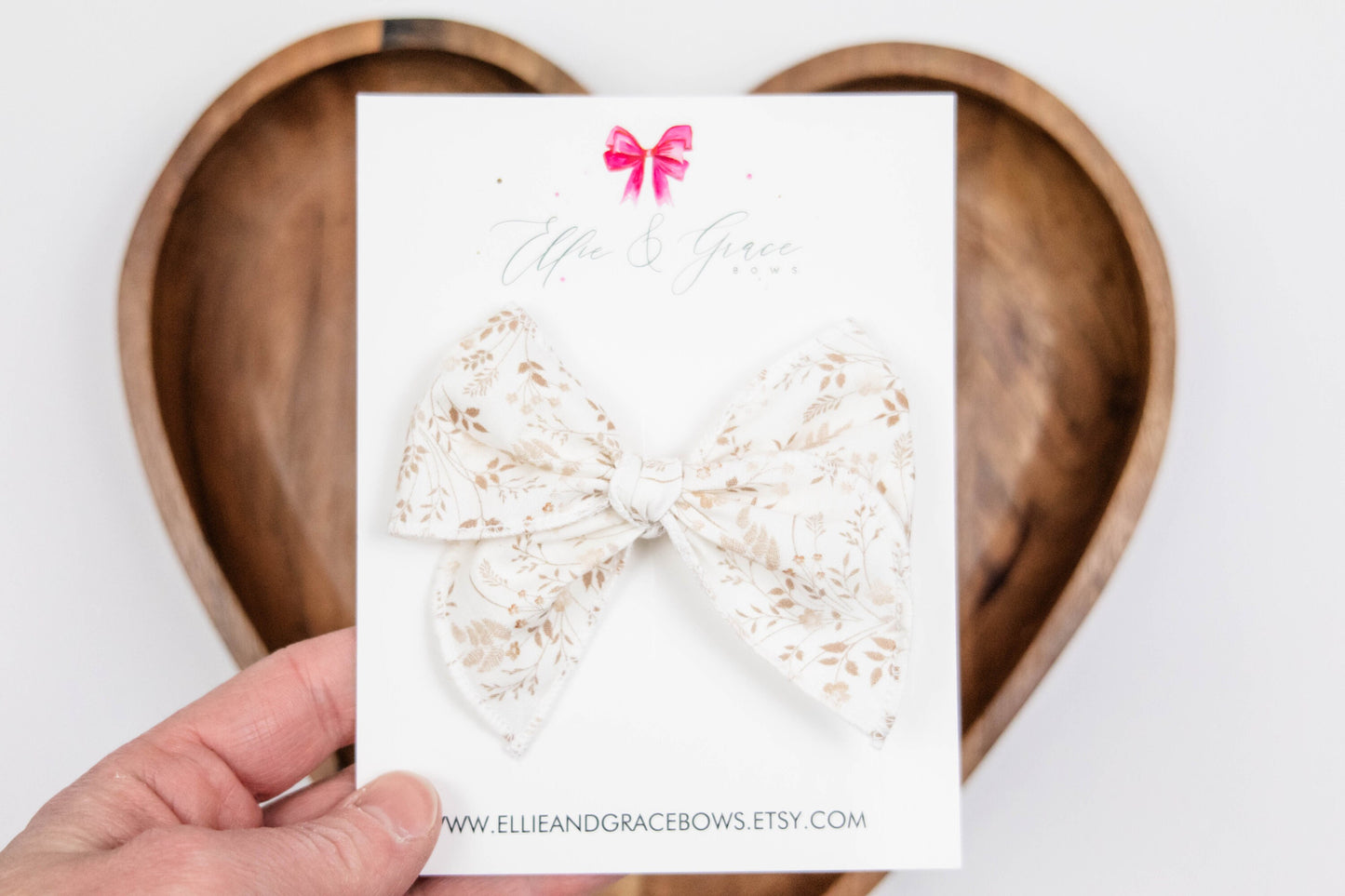 Neutral Colour Cotton Fabric Bow - Wildflower Hairbow - Cream and Brown Pigtail Bow Set