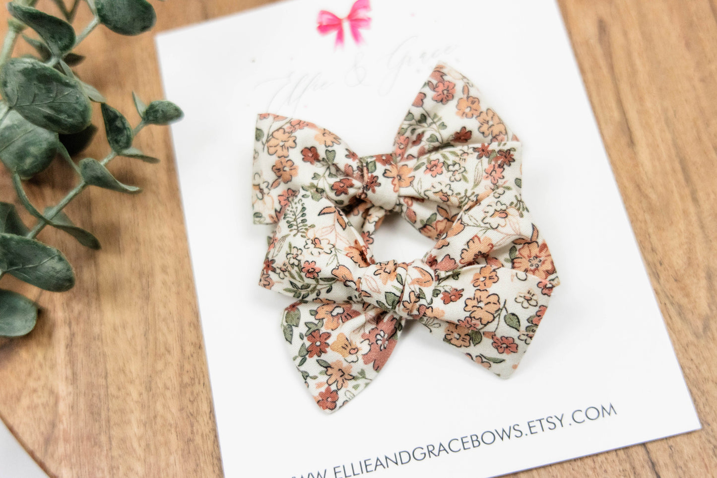 Dainty Floral Hand Tied Hair Bow - Cotton Fabric Bow - Bows with Flowers