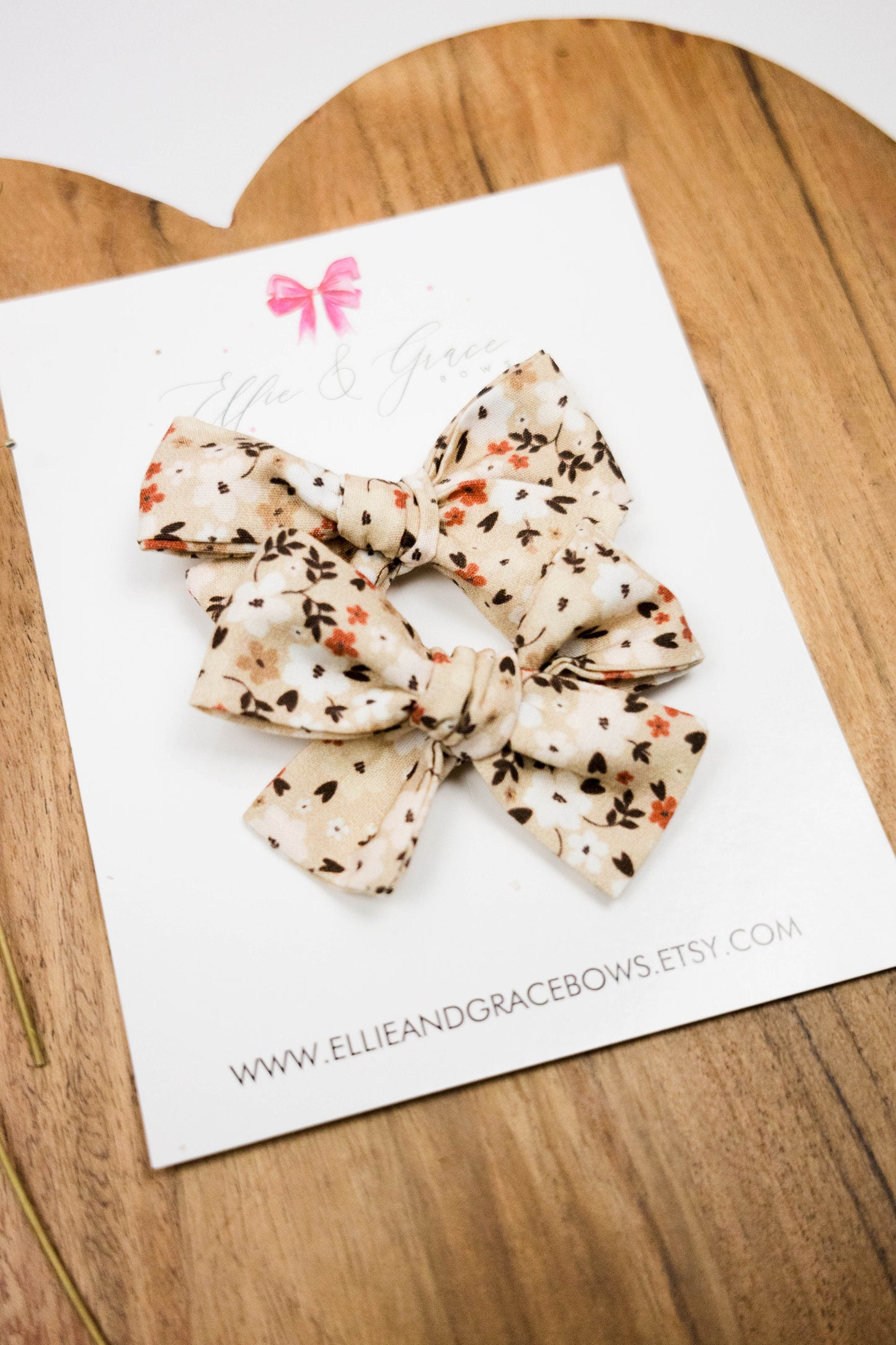 Neutral Flower Bows for Girls - Bows with Flowers - Pigtail Bow Set
