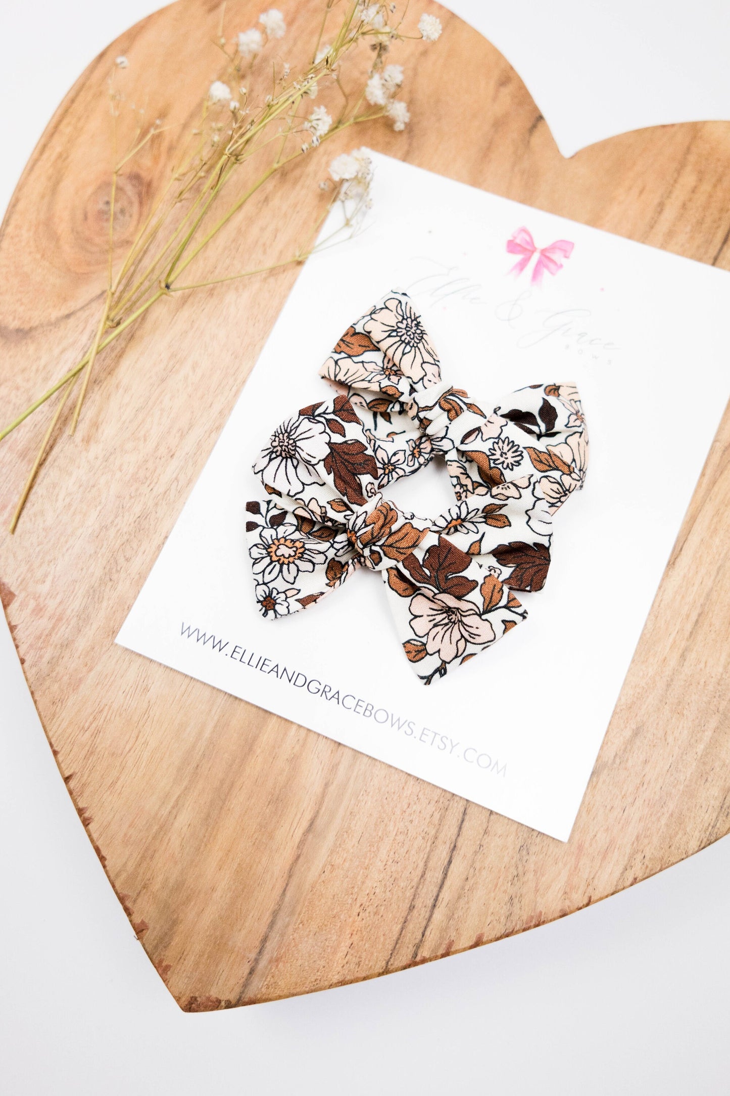 Vintage Floral Baby Bow: Cotton Pigtail Clip or Headband
