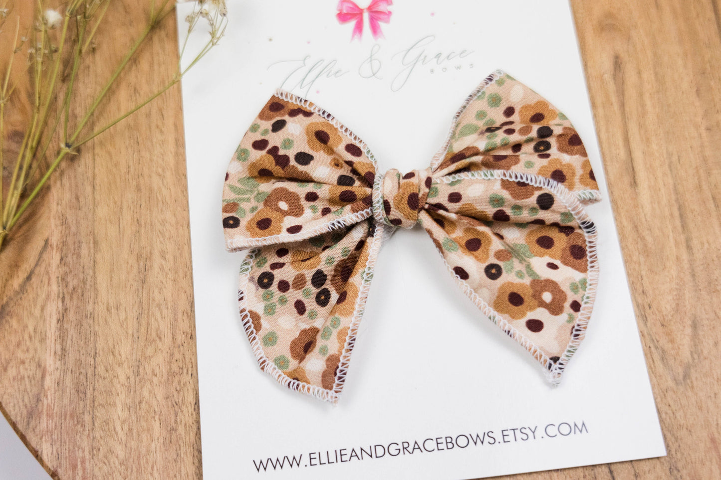 Bows with Flowers - Cotton Fabric Hair Accessories - Pigtail Bow Set