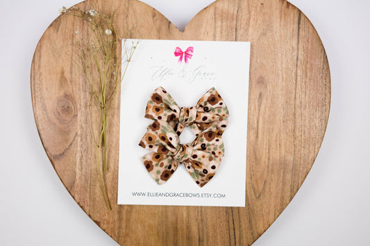 Bows with Flowers - Cotton Fabric Hair Accessories - Pigtail Bow Set