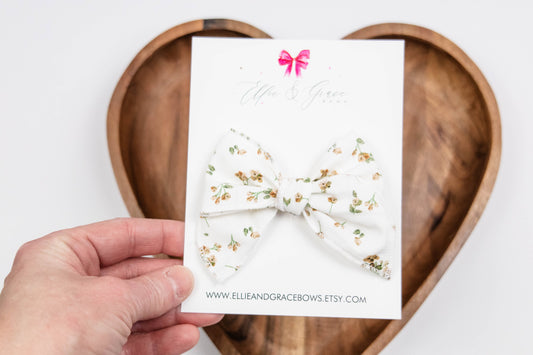 Dainty Floral Hair Bow: Hand-Tied Cotton Pigtail Set