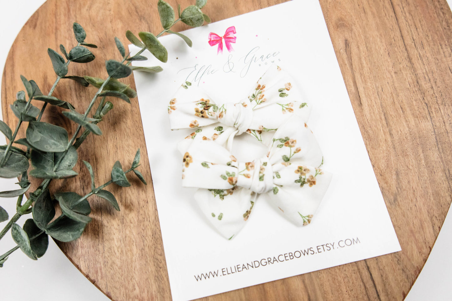 Dainty Floral Hair Bow: Hand-Tied Cotton Pigtail Set