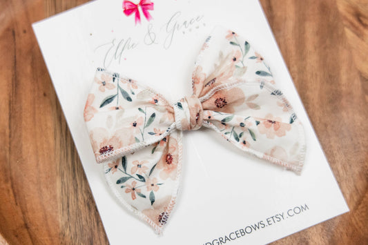 Pink Floral Hand Tied Hair Bow - 3 Inch Baby Bow - Bows for Girls