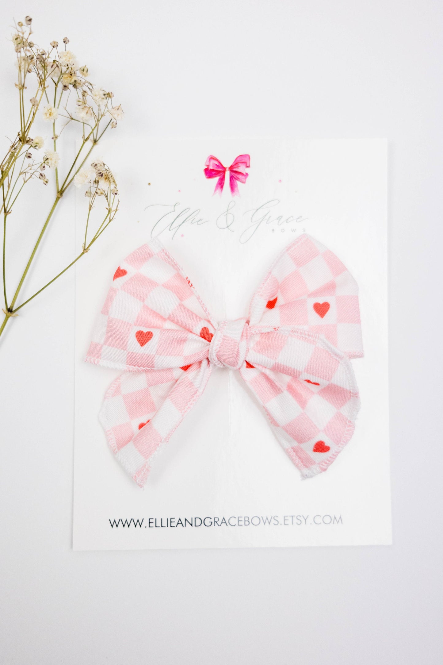 Pink Plaid Valentine's Day Bow: Cotton Alligator Clip Pigtail Set
