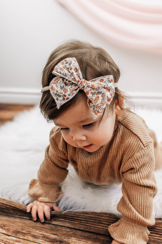 Dainty Floral Hand Tied Hair Bow - Cotton Fabric Bow - Bows with Flowers