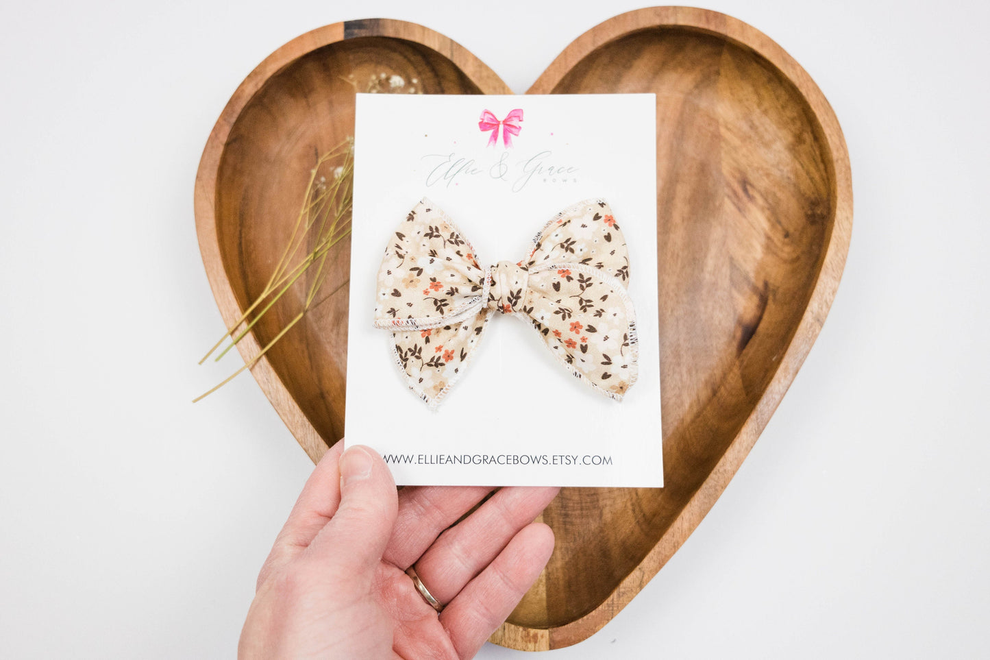 Neutral Flower Bows for Girls - Bows with Flowers - Pigtail Bow Set