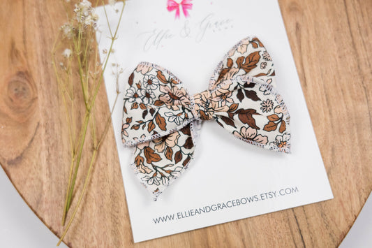 Vintage Floral Baby Bow: Cotton Pigtail Clip or Headband