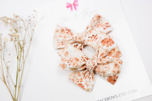 Wildflower Baby Bow: Peach Floral Cotton Hair Clip