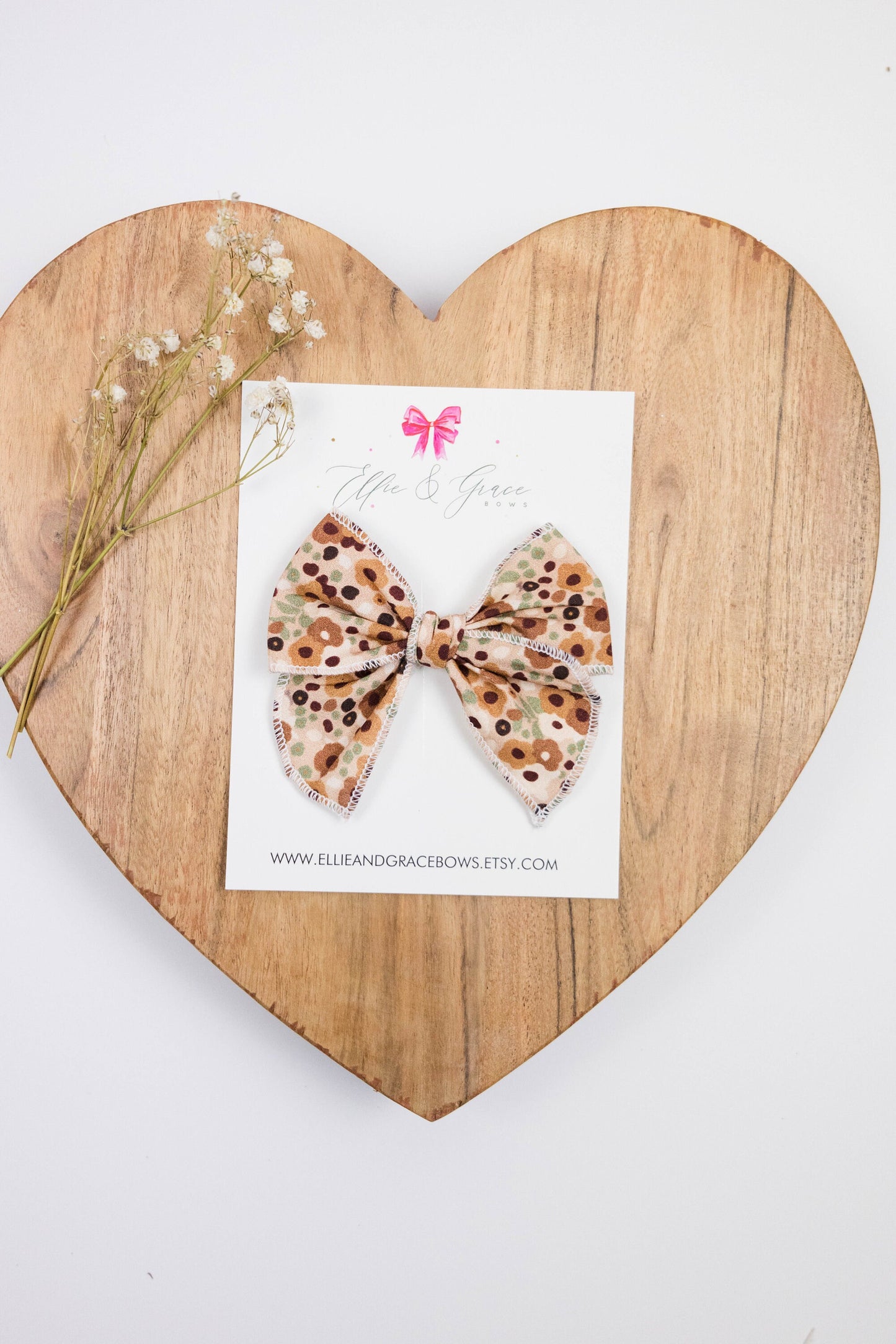 Bows with Flowers - Cotton Fabric Hair Accessories - Pigtail Bow Set