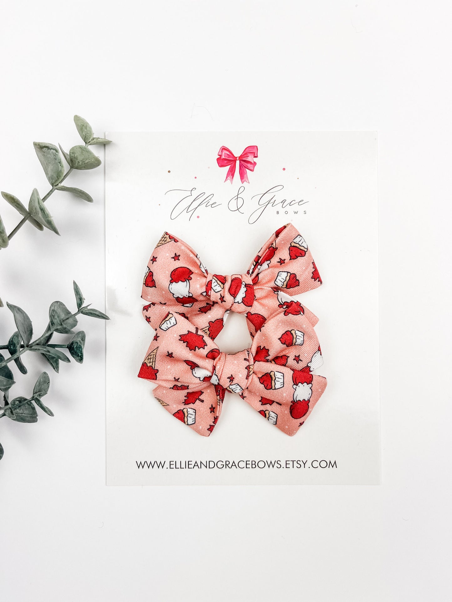 Canada Day Pigtail Bow Set - Red and White Hair Bows