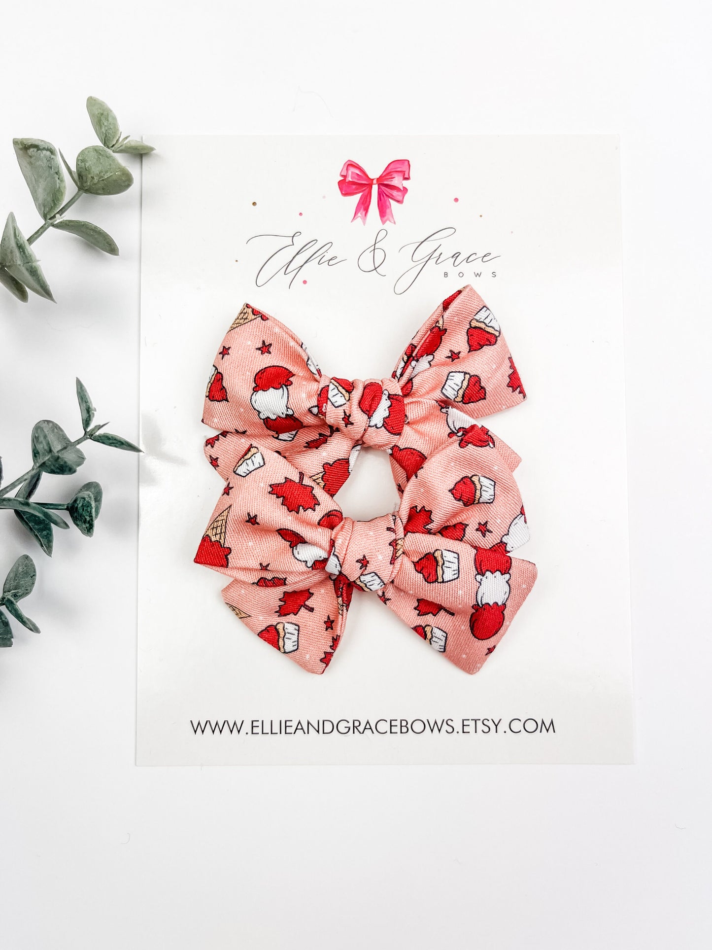 Canada Day Pigtail Bow Set - Red and White Hair Bows