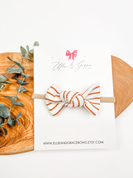 Striped Baby Bow Headband: Brown & White Ribbed Hair Bow