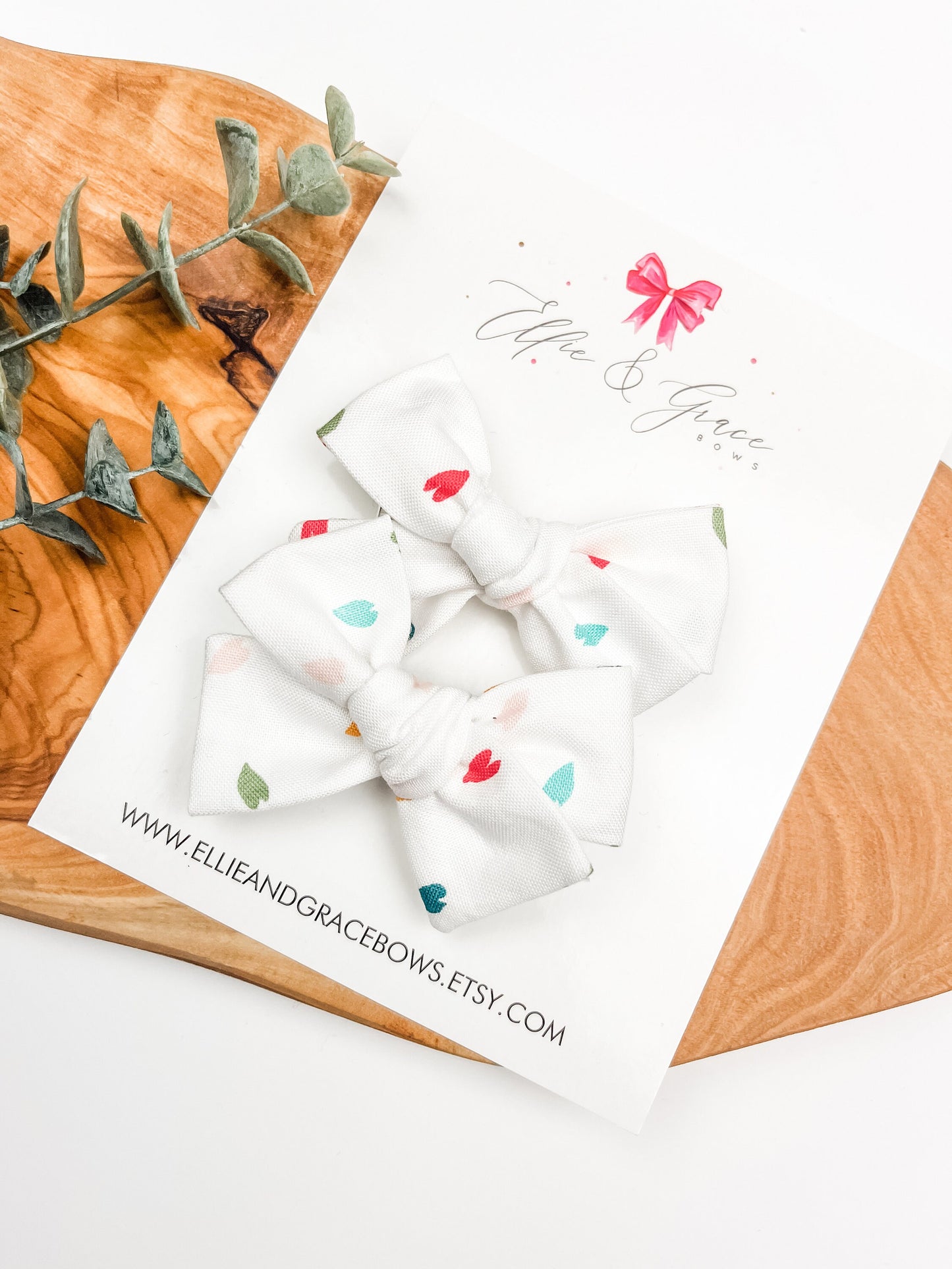 White and Rainbow Pigtail Bow Set - Cotton Fabric Hair Bows