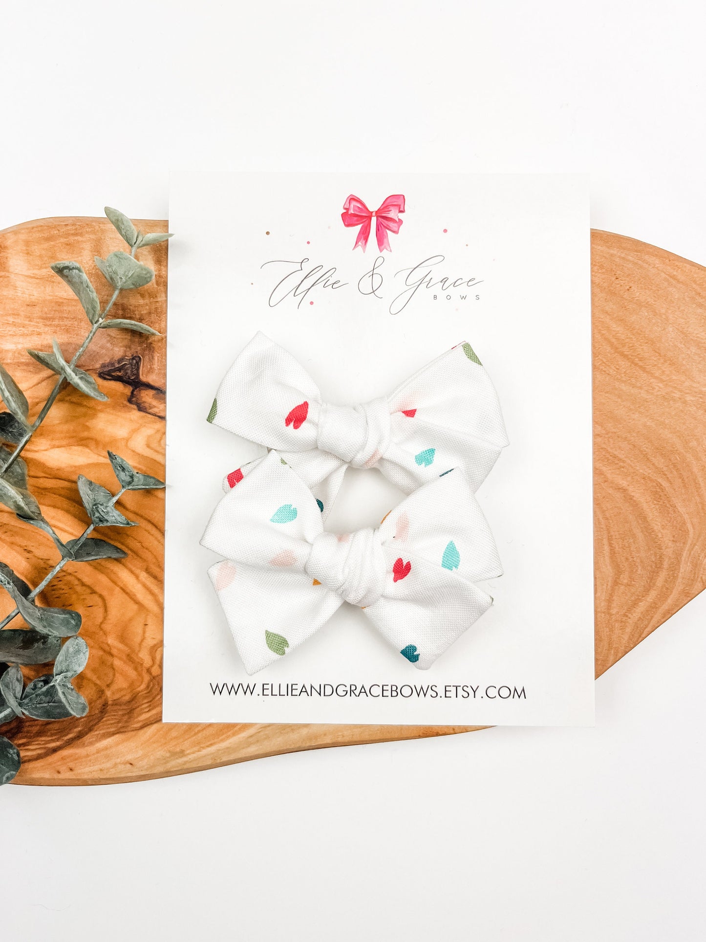 White and Rainbow Pigtail Bow Set - Cotton Fabric Hair Bows